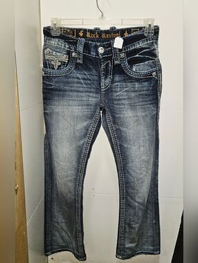 Women's Rock Revival Faded Blue Embroidered Pocket Jeans Size 29